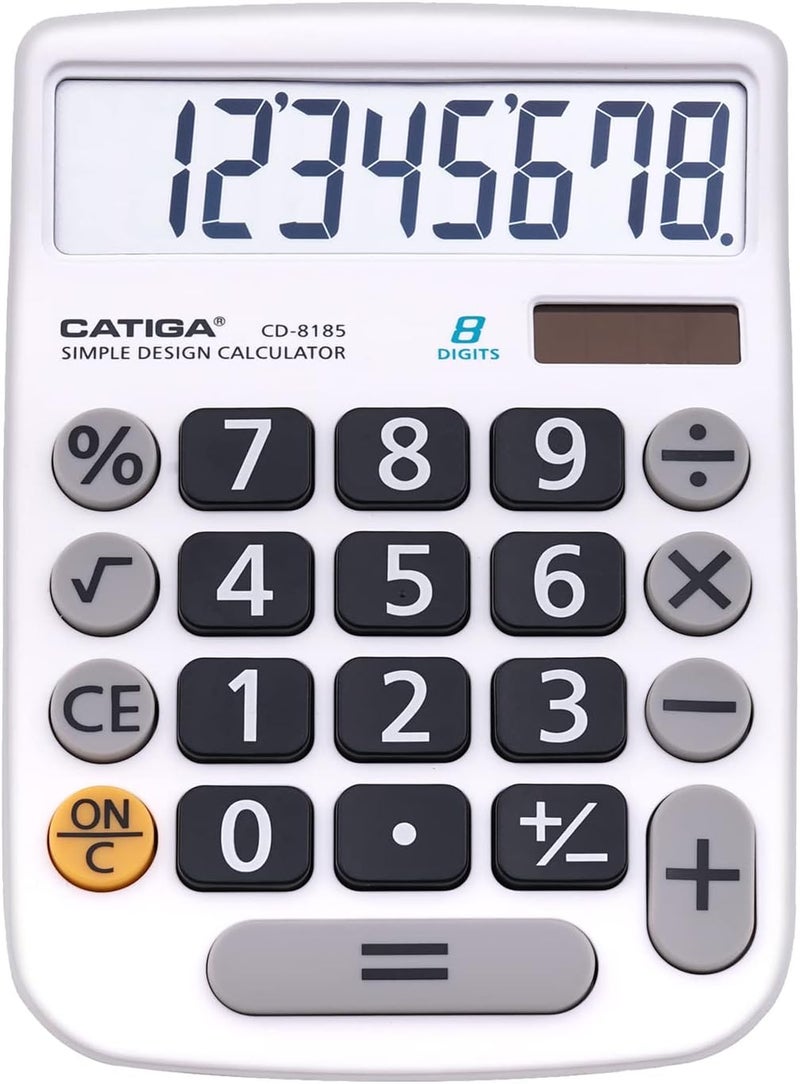 CATIGA Desktop Calculator 8 Digit with Solar Power and Easy to Read LCD Display, Big Buttons, for Home, Office, School, Class and Business, 4 Function Small Basic Calculators for Desk, CD-8185 - Image 1